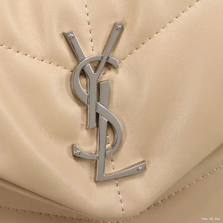 CHEAP Laurent Bag In Quilted Loulou Medium Lambskin Apricot Silver Saint Puffer 0408